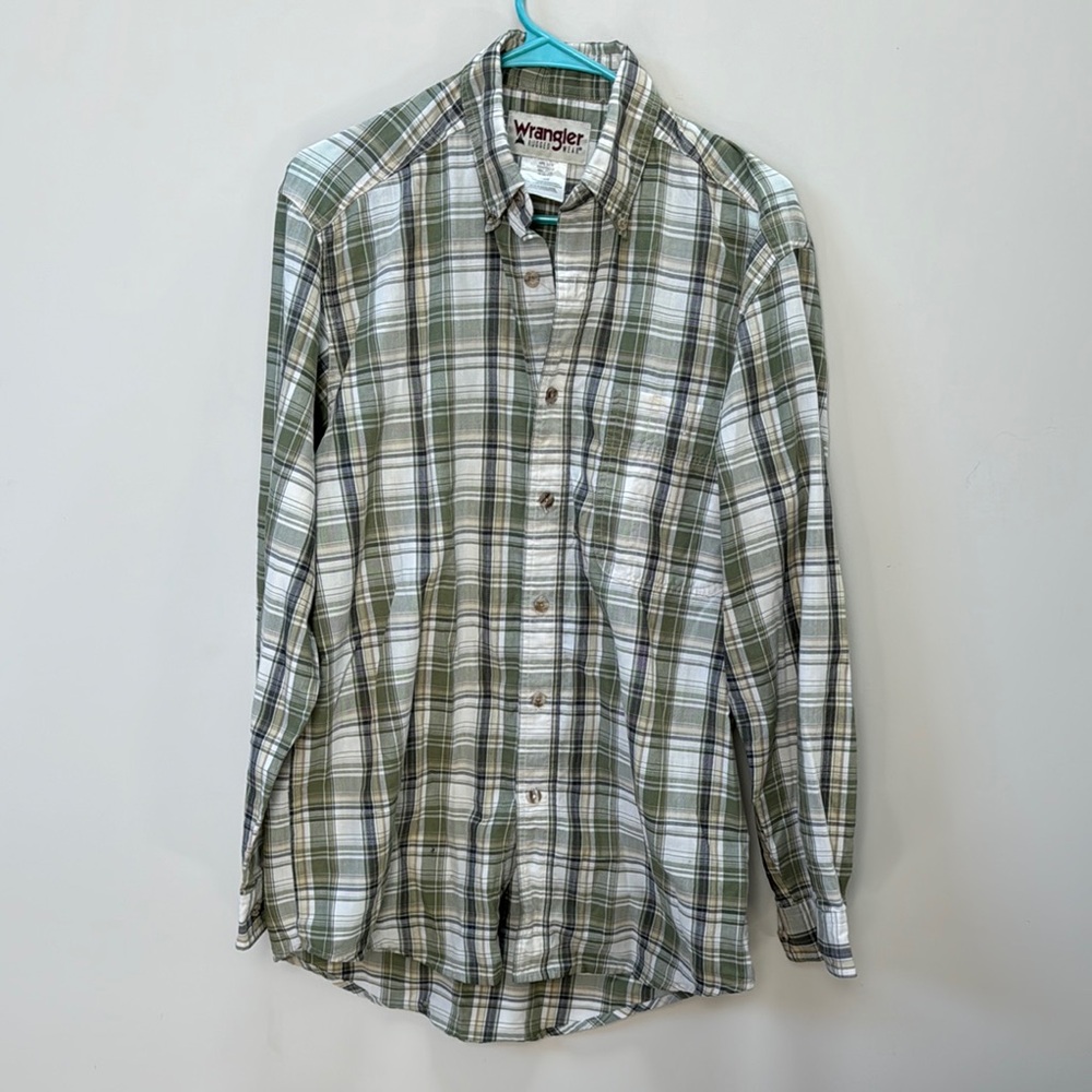 Wrangler Green and White Casual Button Down Shirt